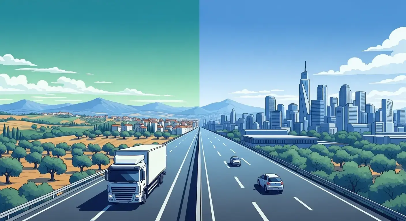 Route entre Marseille et Aix-en-Provence avec camion de déménagement