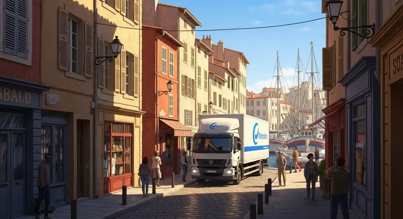Déménagement dans rues étroites Vieux-Port avec défis urbains